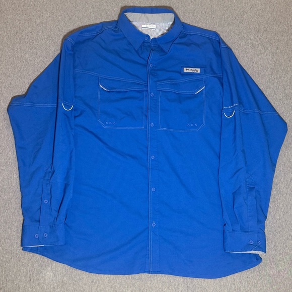 Columbia Shirt Men XL Adult Blue Button Down PFG Ripstop Fishing Omni Shade - Picture 3 of 10